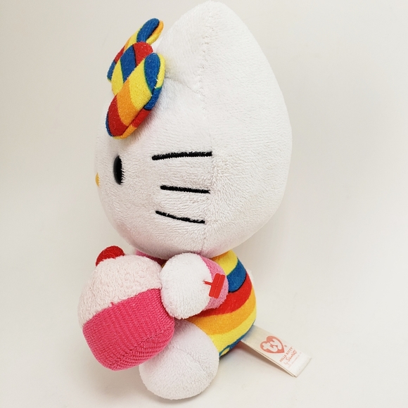 Ty Sanrio Hello Kitty Plush Rainbow Stripes with Pink Cupcake - Picture 6 of 11